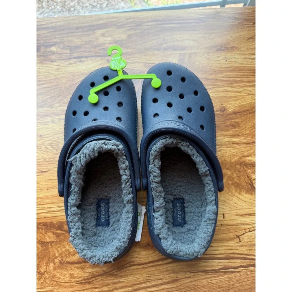 Crocs Classic Lined Clog Navy Blue Fuzzy Warm Slipper Mens 8 Womens 10 New